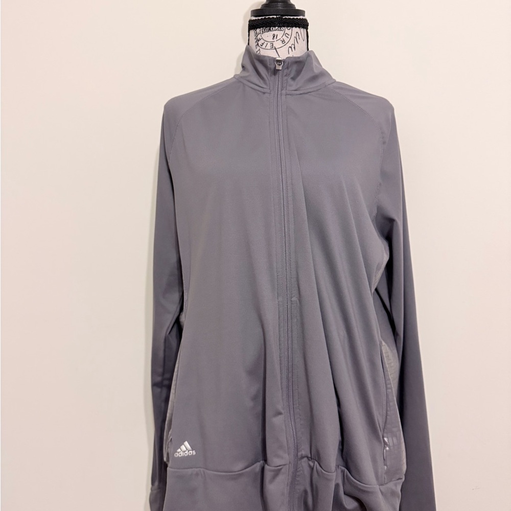 Adidas Golf Womens XL Grey Full Zip Performance Jacket Mock Neck‎ Thumbholes